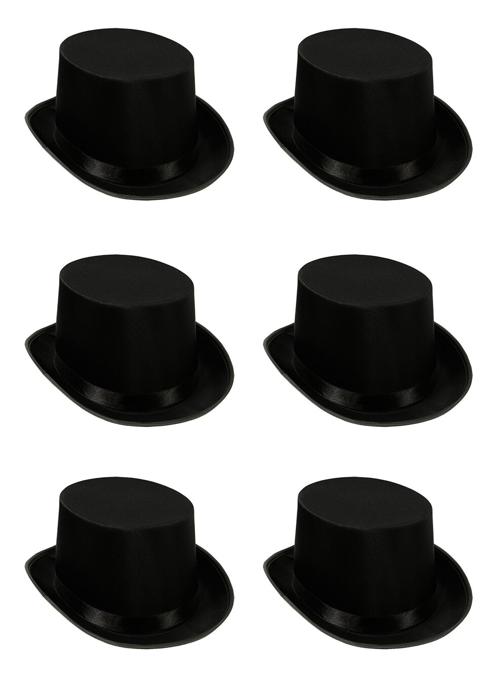 2767 60839-BK 6-Pack Satin Sleek Top Hat, Black